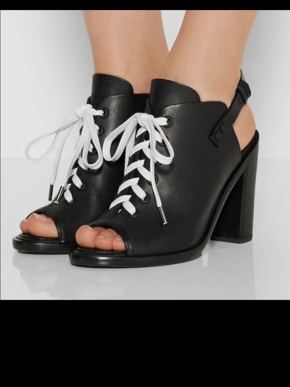 rag & bone Black Leather Lace-Up Peep Toe Slingback Heels Size 39.5